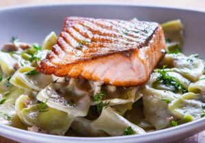 Baked Salmon With Roasted Leeks by Tana Amen BSN RN Baked Salmon With Roasted Leeks by Tana Amen BSN RN